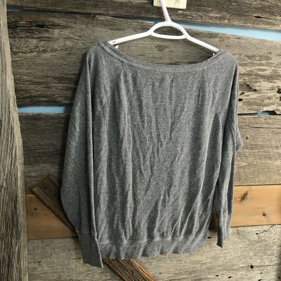 American Eagle Size Large Grey Logo Waffle Material Long Sleeve Top - Picture 3 of 5